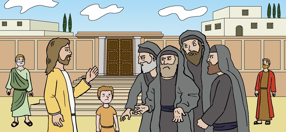 Jésus au temple avec les chefs des prêtres